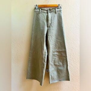 ZARA HIGHRISE ZIPPER FLY SINGLE BUTTON CLOSURE SIZE 36/4. WIDE LEG RAW HEM.